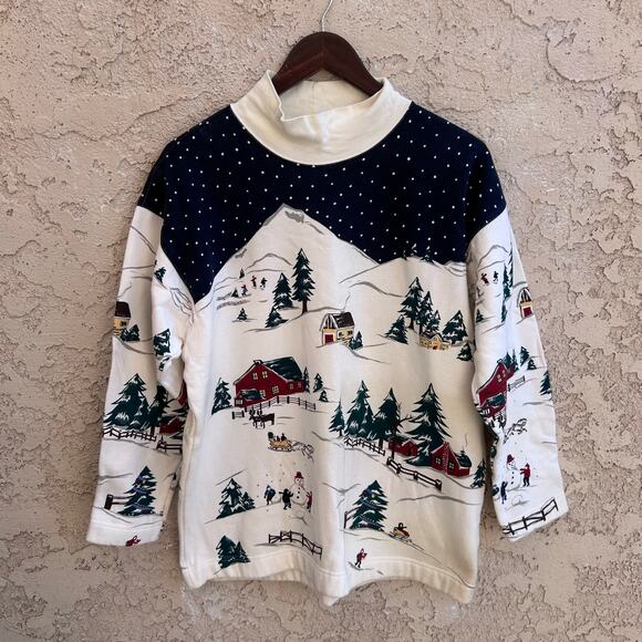 Vintage Talbots Ski Village 3D Sweatshirt Apres Ski Vibe Medium - Picture 1 of 6